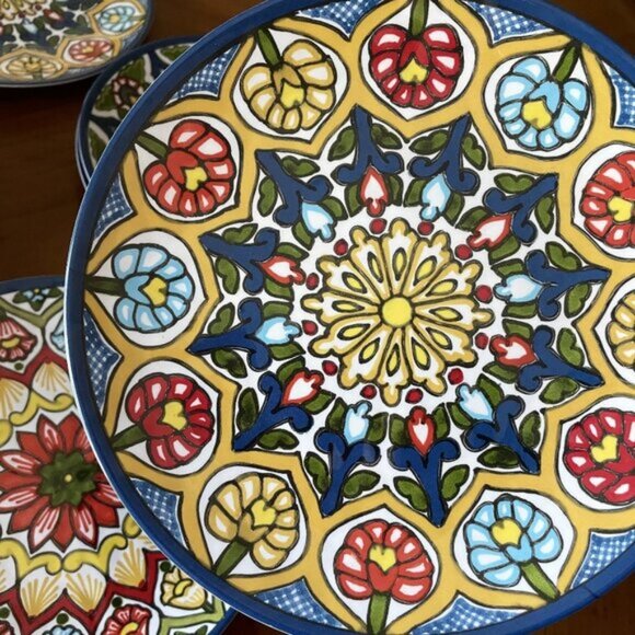 Pottery Barn Talavera SET of 4 Melamine Salad/Appetizer Plates Multicolor Floral - Picture 8 of 13